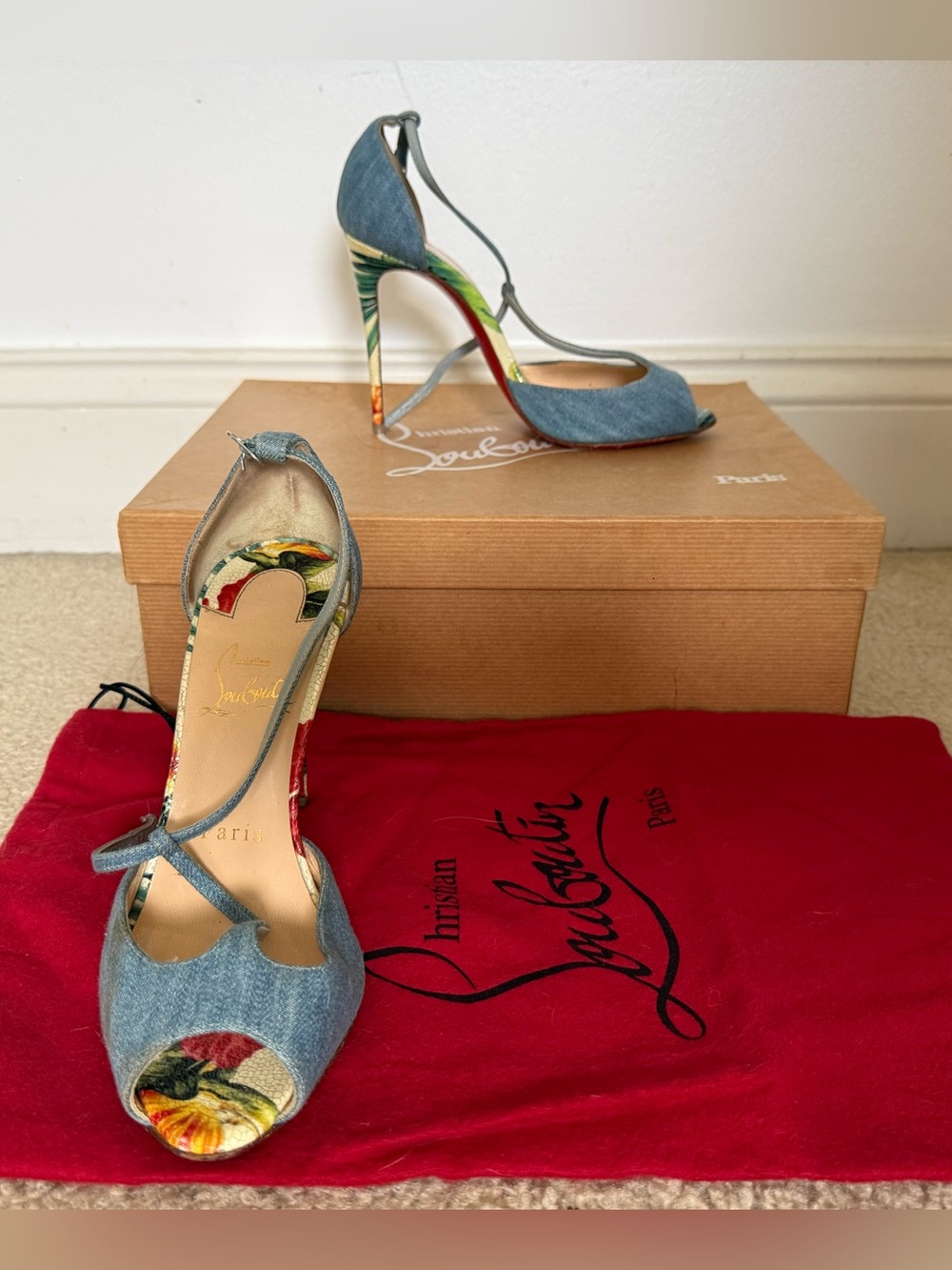 Christian Louboutin Senora 100 Jeans/Calf Hawaii - Picture 1 of 3